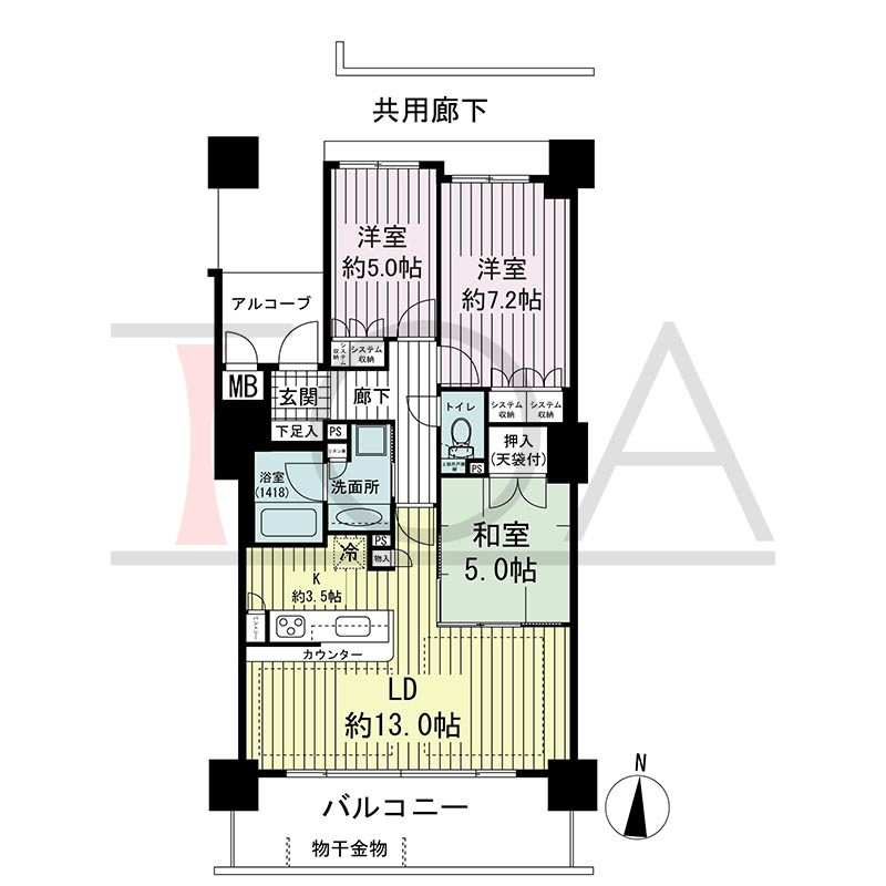 須磨コーストタワーの間取り図 南向き 3LDK 専有面積73.88m2
バルコニー面積13.60m2
アルコーブ面積3.99m2