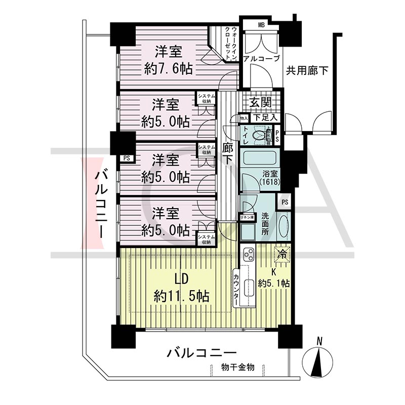 須磨コーストタワーの間取り図 南西向き角 4LDK 専有面積86.41m2
バルコニー面積32.86m2
アルコーブ面積3.77m2