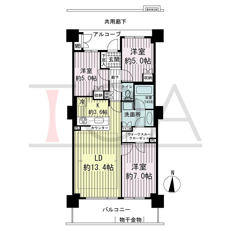 須磨コーストタワーの間取り図 南向き 3LDK 専有面積73.48m2
バルコニー面積12.97m2
アルコーブ面積5.84m2