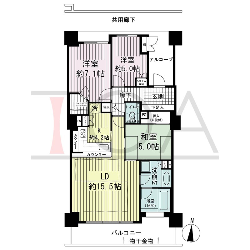 須磨コーストタワーの間取り図 南向き 3LDK 専有面積84.12m2
バルコニー面積12.21m2
アルコーブ面積7.14m2
