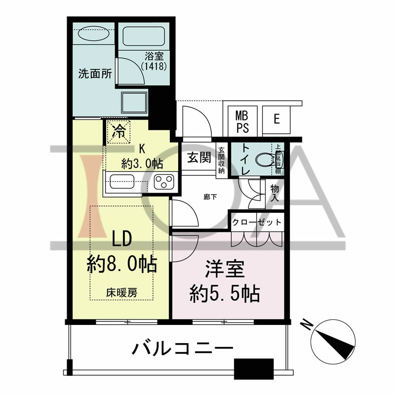 N4タワー(エヌフォー・タワー)の間取り図 南西向き 1LDK 専有面積44.99m2
バルコニー面積9.77m2
