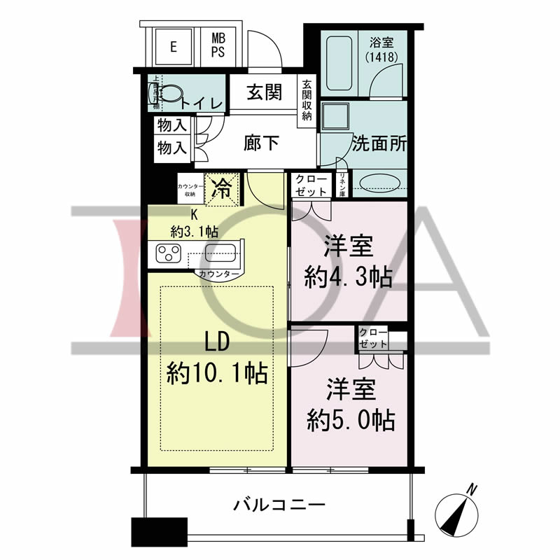 N4タワー(エヌフォー・タワー)の間取り図 南向き 2LDK 専有面積56.11m2
バルコニー面積8.85m2