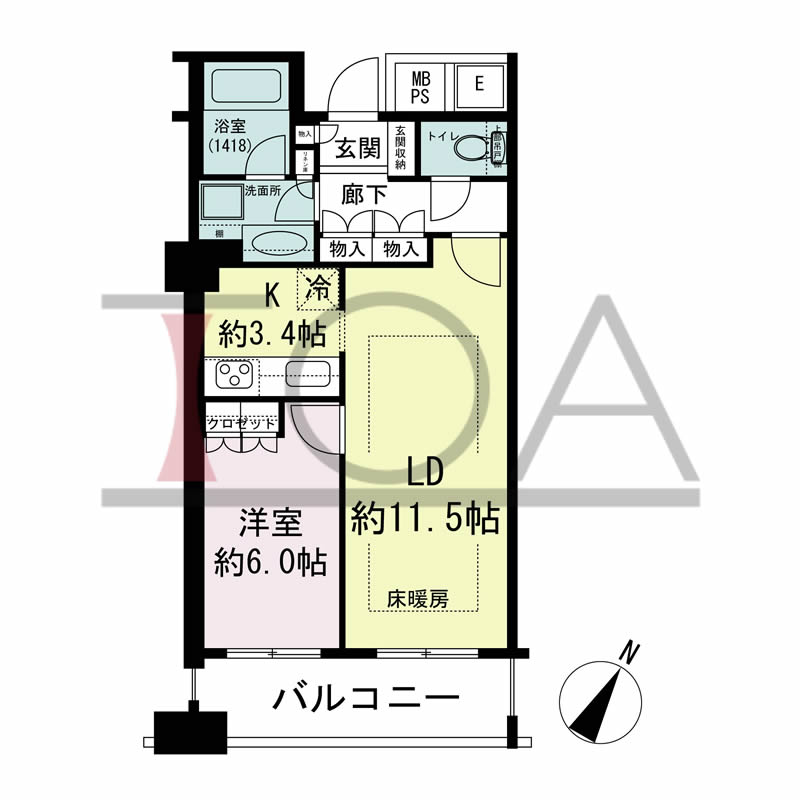 N4タワー(エヌフォー・タワー)の間取り図 南向き 1LDK 専有面積50.24m2
バルコニー面積7.95m2