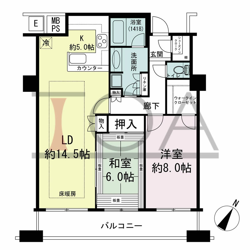 N4タワー(エヌフォー・タワー)の間取り図 南向き 2LDK+WIC+SIC 専有面積77.79m2
バルコニー面積12.30m2