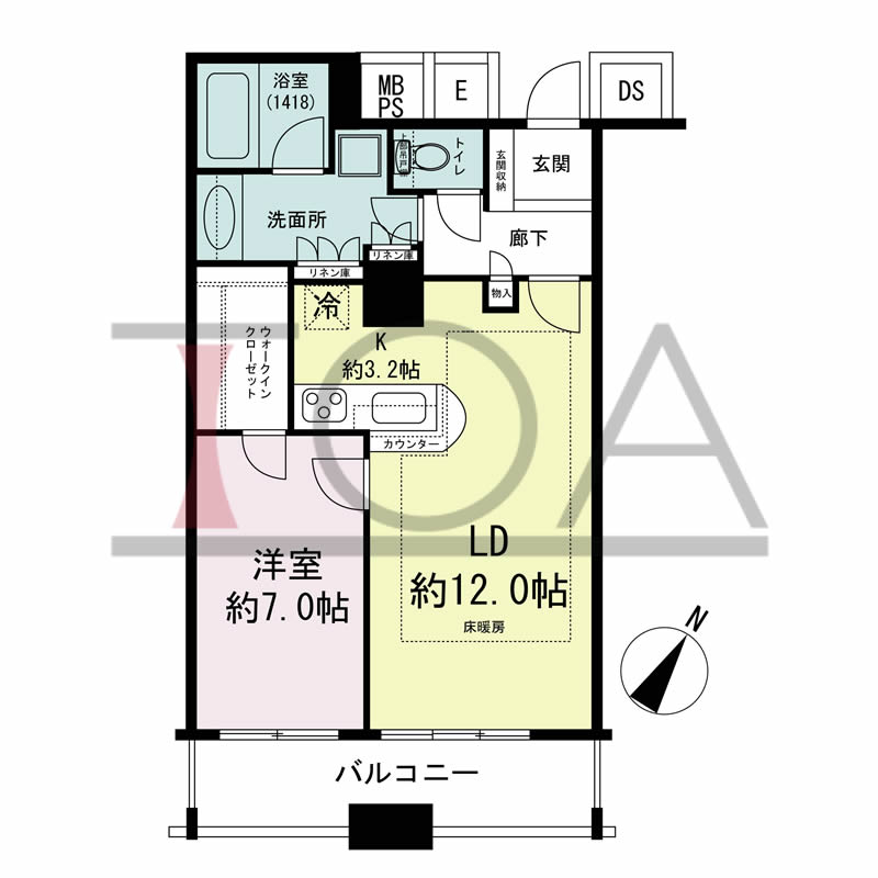 N4タワー(エヌフォー・タワー)の間取り図 南向き 1LDK+WIC 専有面積56.21m2
バルコニー面積8.85m2