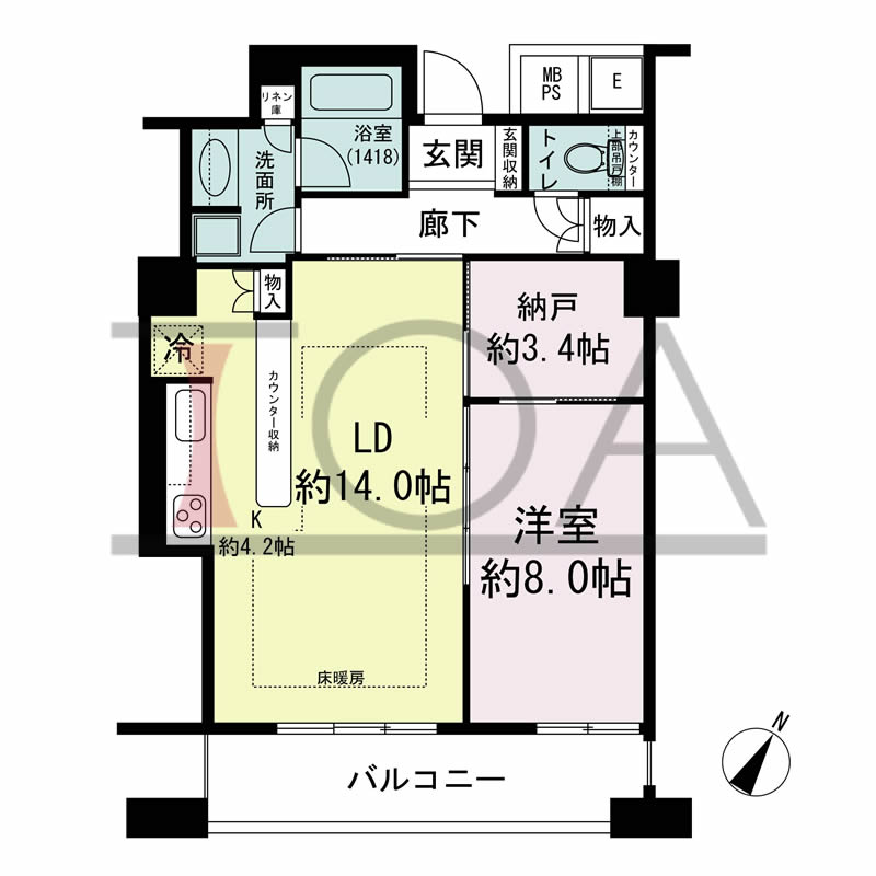 N4タワー(エヌフォー・タワー)の間取り図 南向き 3LDK+WTC+SIC 専有面積84.56m2
バルコニー面積13.20m2