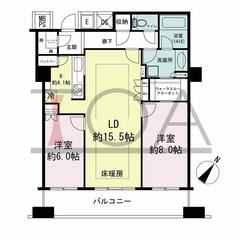 N4タワー(エヌフォー・タワー)の間取り図 南向き 1LDK+N 専有面積65.68m2
バルコニー面積9.75m2