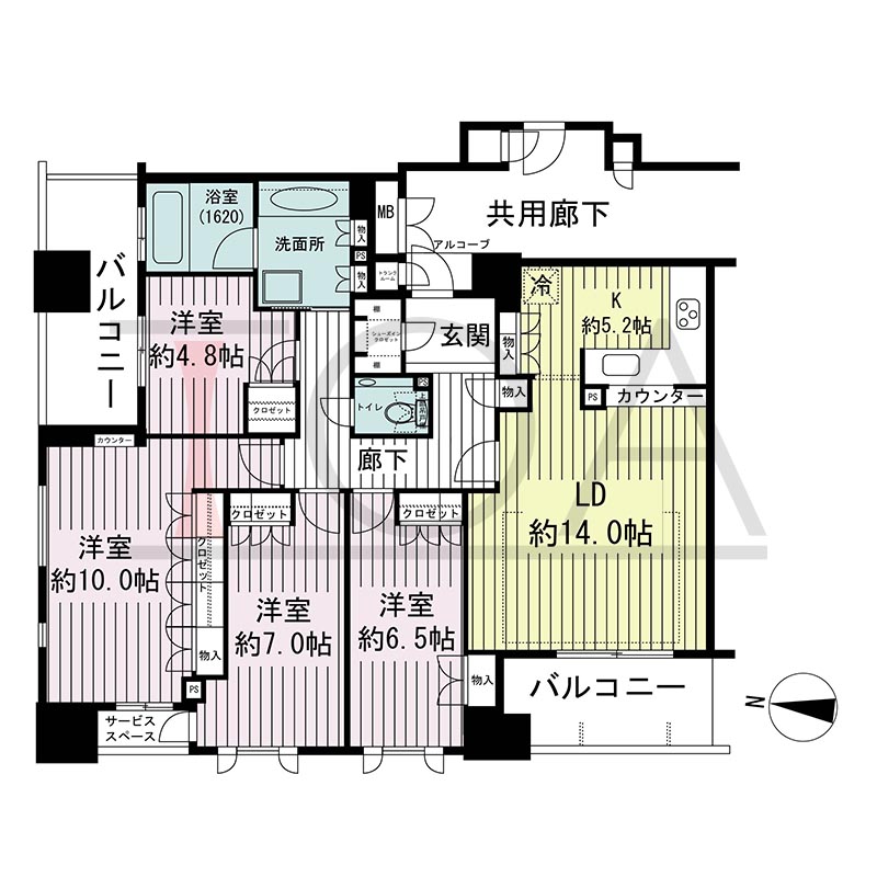 ウェリス・ジオ梅田レジデンスの間取り図 南東向き角 3LDK 専有面積88.70m2
アルコーブ面積1.33m2
バルコニー面積17.25m2