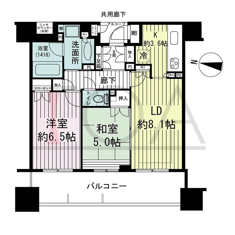 ウェリス・ジオ梅田レジデンスの間取り図 西向き 2LDK 専有面積55.39m2
アルコーブ面積1.65m2
バルコニー面積14.17m2