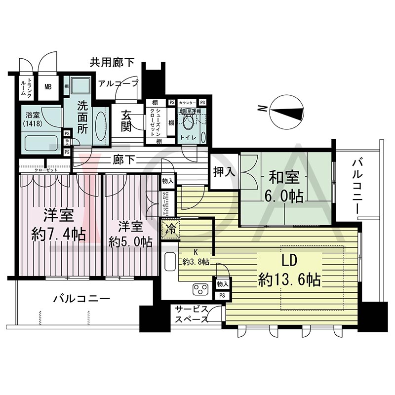 ウェリス・ジオ梅田レジデンスの間取り図 南西向き角 3LDK 専有面積82.53m2
アルコーブ面積1.98m2
バルコニー面積17.13m2
サービススペース面積2.25m2