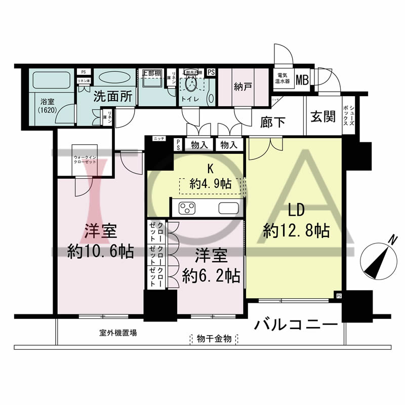 グランスイート中之島タワーの間取り図 南東向き 2LDK 専有面積90.71m2
バルコニー面積8.15m2