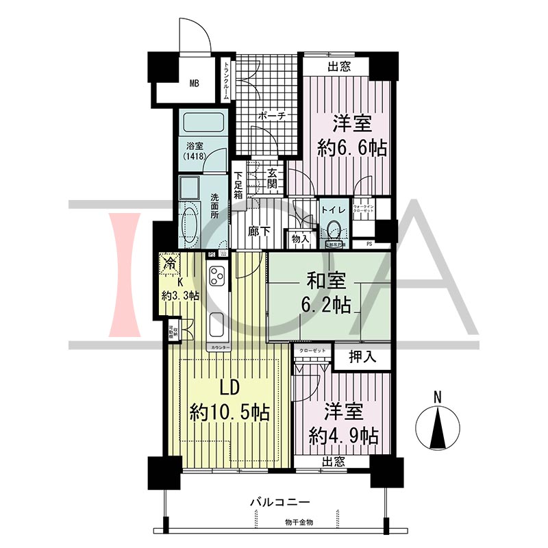 ジーニス大阪の間取り図 南向き 3LDK 専有面積71.39m2
バルコニー面積11.05m2
ポーチ面積5.93m2