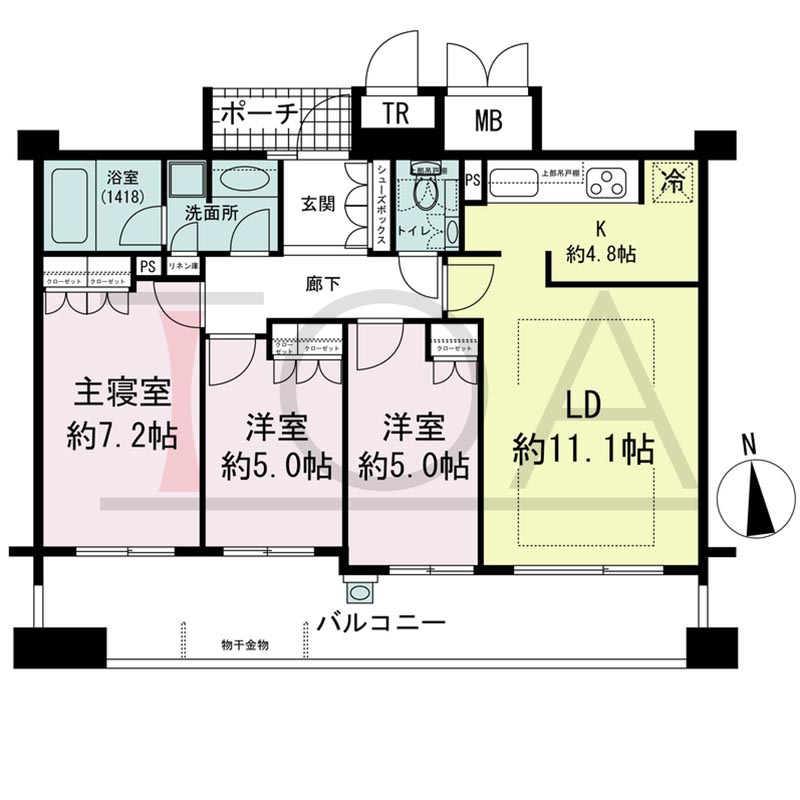 ロジュマンタワーOSAKAの間取り図 南向き 3LDK 専有面積75.00m2
バルコニー面積16.76m2
ポーチ面積2.50m2