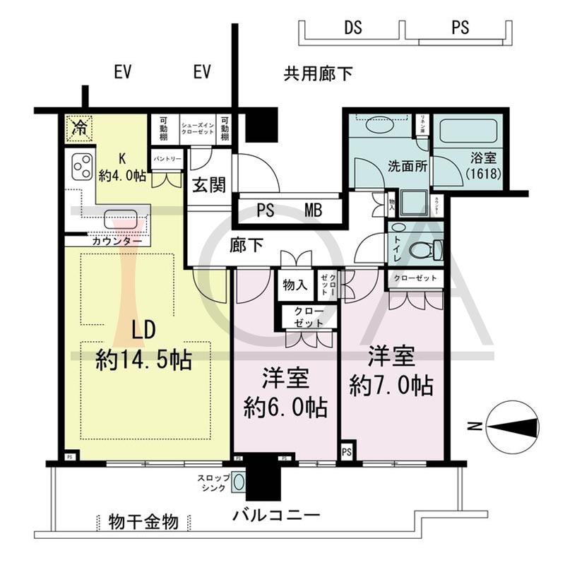 パークタワー梅田の間取り図 西向き 2LDK 専有面積76.67m2
バルコニー面積16.86m2