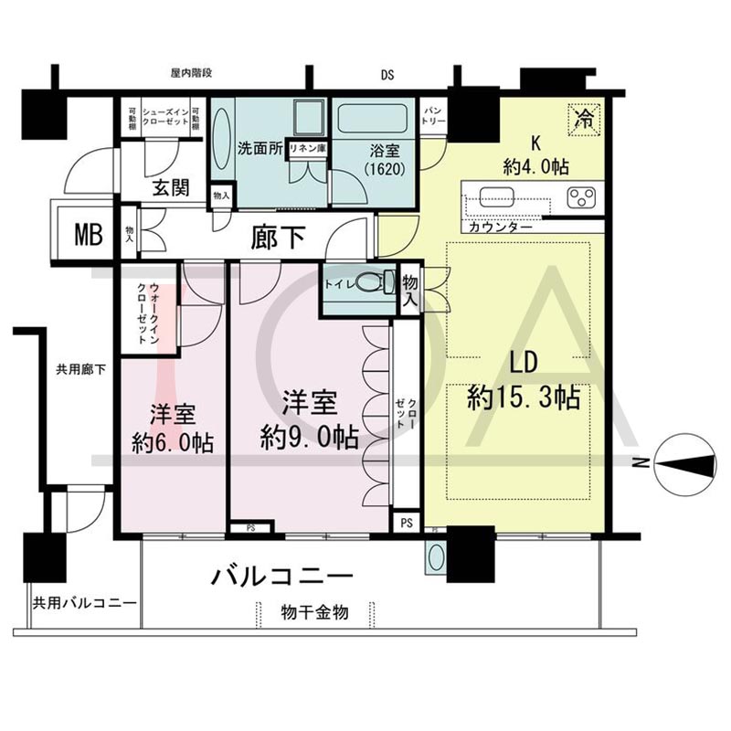 パークタワー梅田の間取り図 西向き 2LDK 専有面積82.36m2
バルコニー面積15.57m2