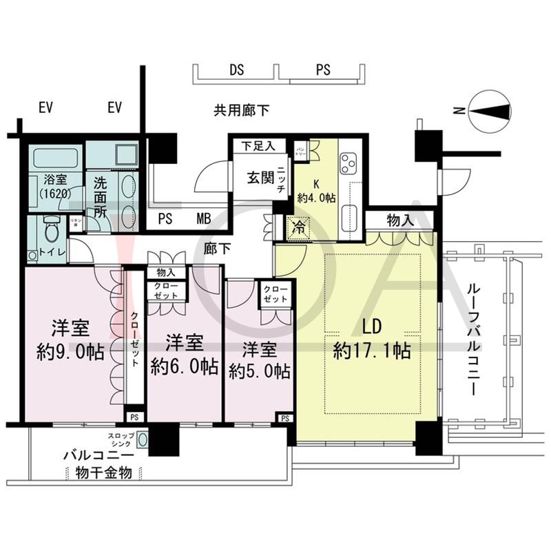 パークタワー梅田の間取り図 南西向き角 3LDK 専有面積98.29m2
バルコニー面積13.57m2
ルーフバルコニー面積10.00m2
