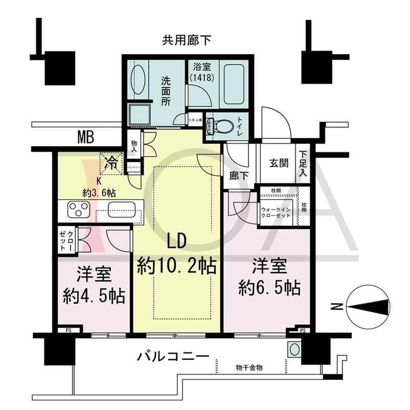 パークタワー梅田の間取り図 西向き 2LDK 専有面積57.74m2
バルコニー面積11.79m2