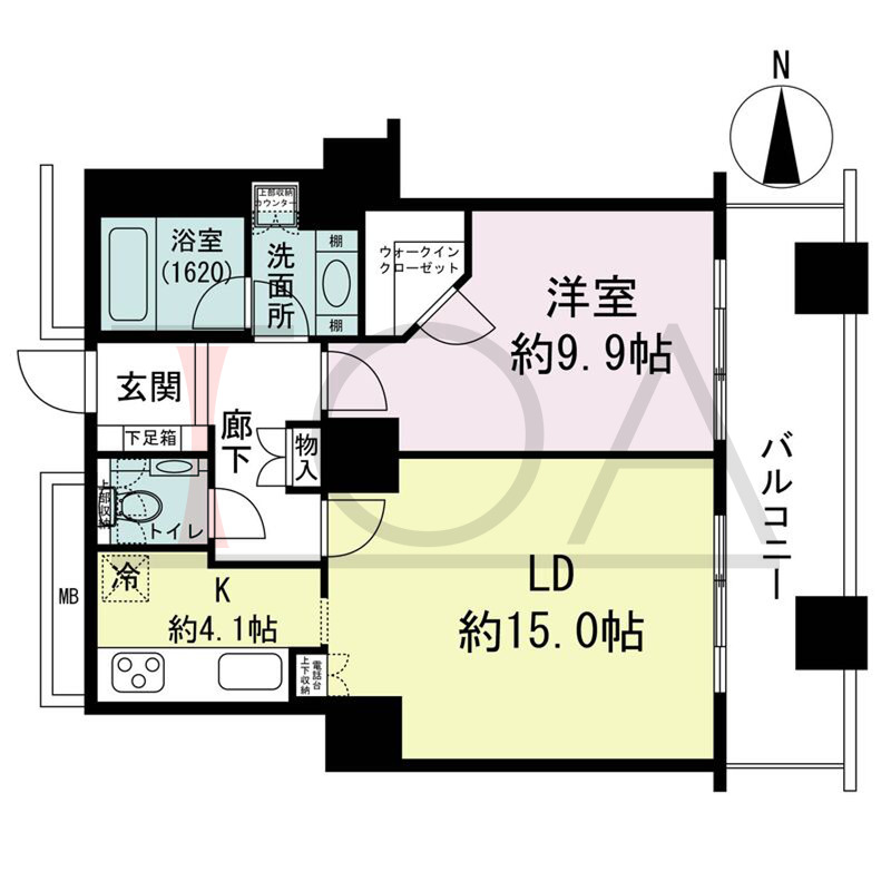 ザ・梅田タワーの間取り図 東向き 1LDK 専有面積68.98m2
バルコニー面積14.22m2