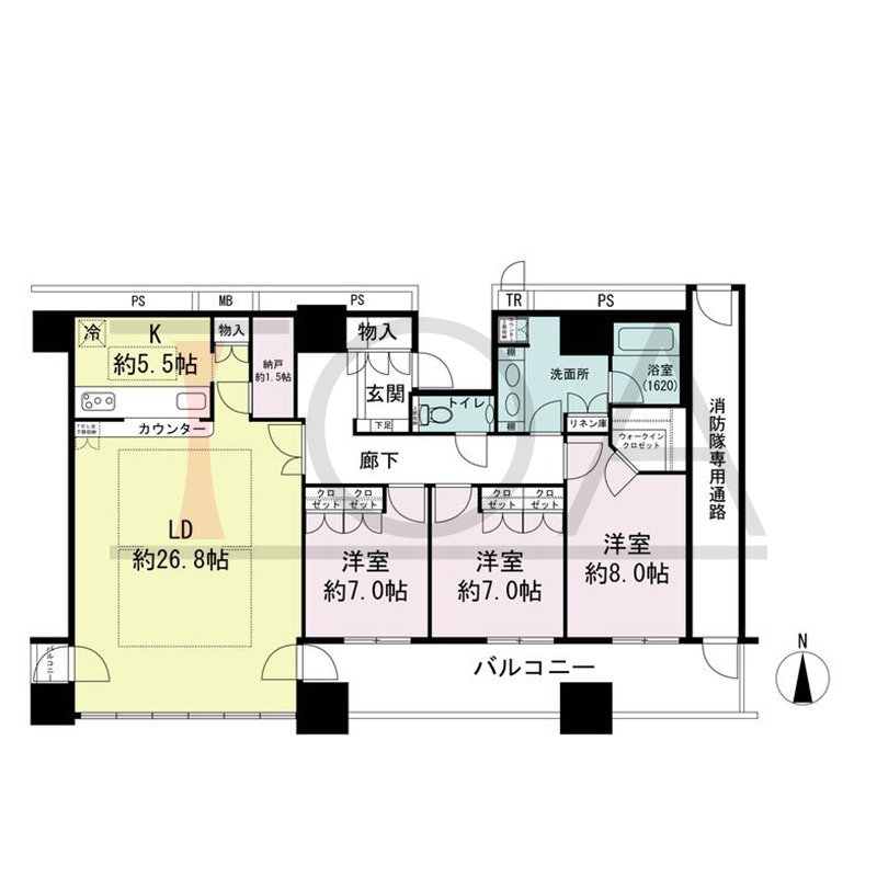 ザ・梅田タワーの間取り図 南向き 3LDK 専有面積127.08m2
バルコニー面積20.92m2
トランクルーム面積0.58m2