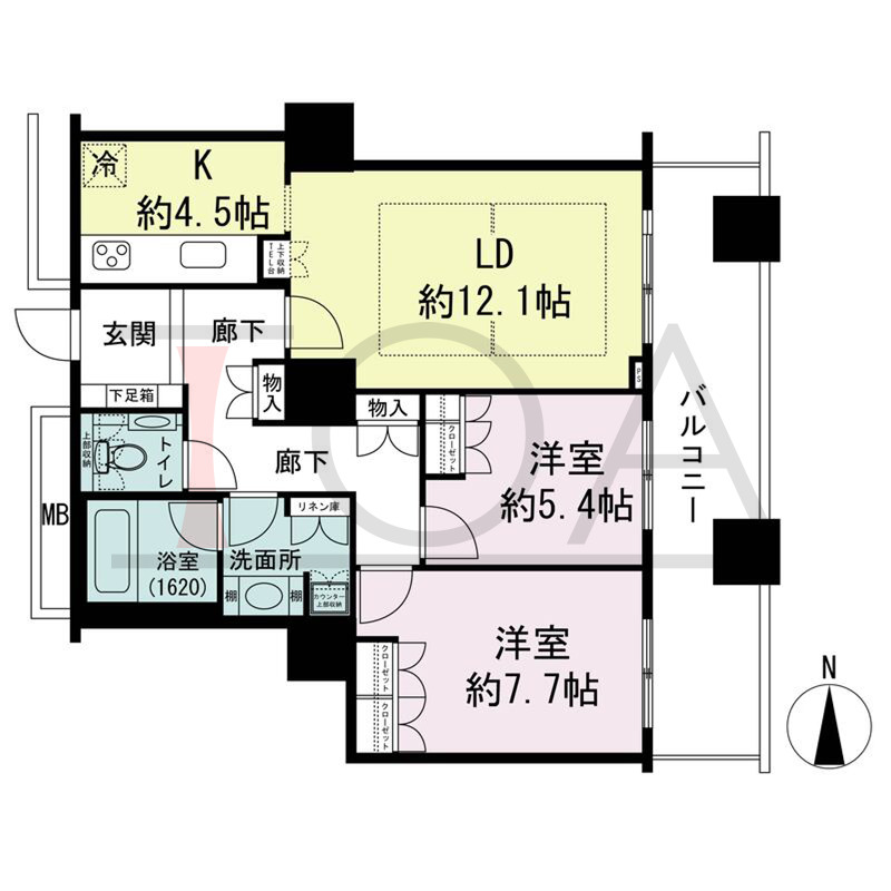 ザ・梅田タワーの間取り図 東向き 2LDK 専有面積74.84m2
バルコニー面積16.60m2