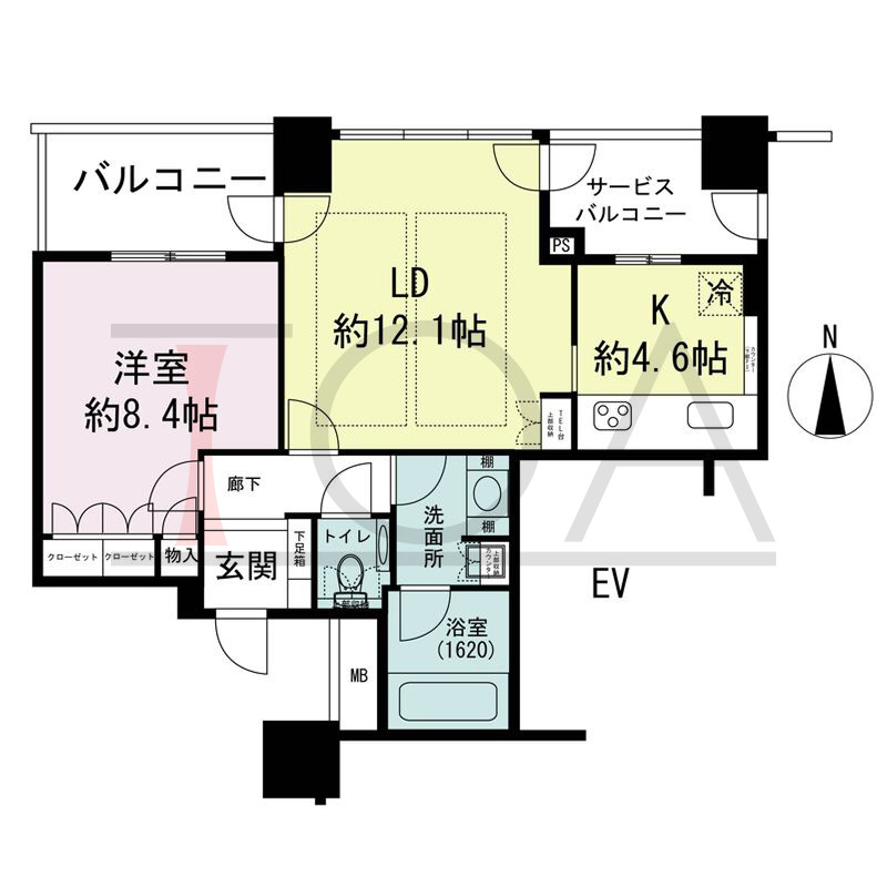 ザ・梅田タワーの間取り図 北向き 1LDK 専有面積60.11m2
バルコニー面積6.25m2
サービスバルコニー面積5.46m2