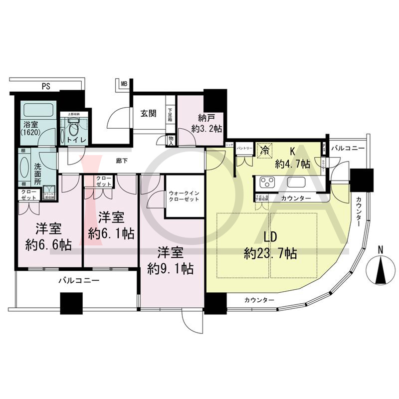 ザ・梅田タワーの間取り図 南東向き角 3LDK 専有面積118.83m2
バルコニー面積13.14m2