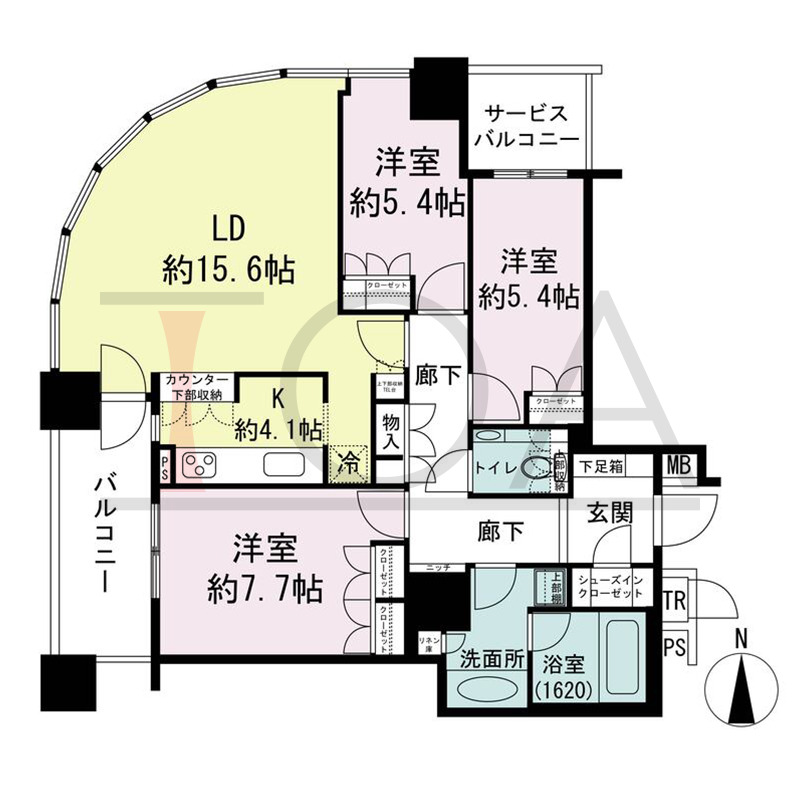 ザ・梅田タワーの間取り図 北西向き角 3LDK 専有面積90.06m2
バルコニー面積8.23m2
サービスバルコニー面積3.91m2