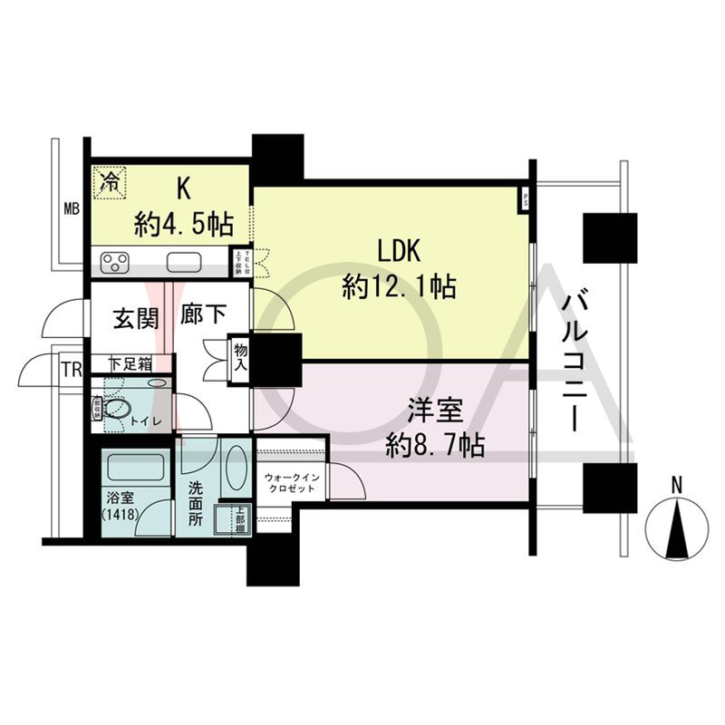 ザ・梅田タワーの間取り図 東向き 1LDK 専有面積61.87m2
バルコニー面積11.61m2
トランクルーム面積0.58m2