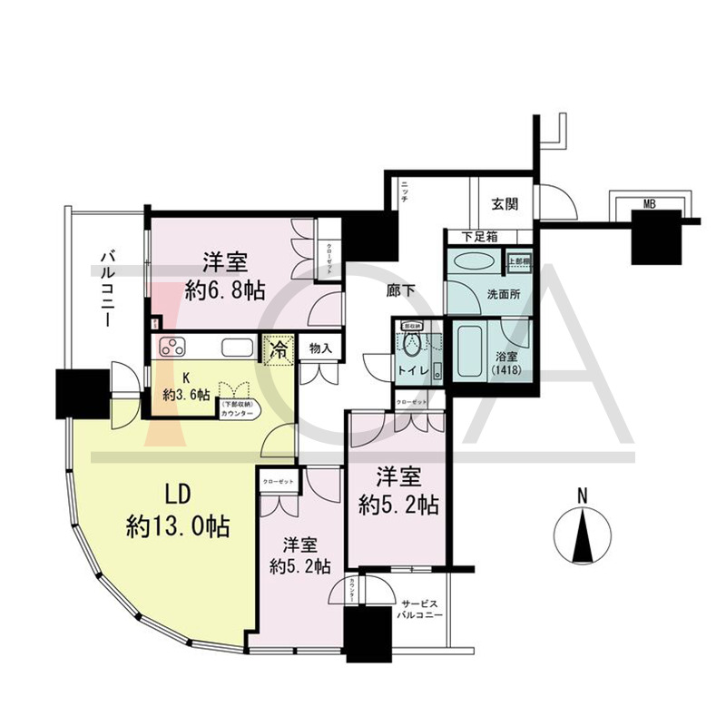 ザ・梅田タワーの間取り図 南西向き角 3LDK 専有面積82.23m2
バルコニー面積7.33m2
サービスバルコニー面積3.24m2