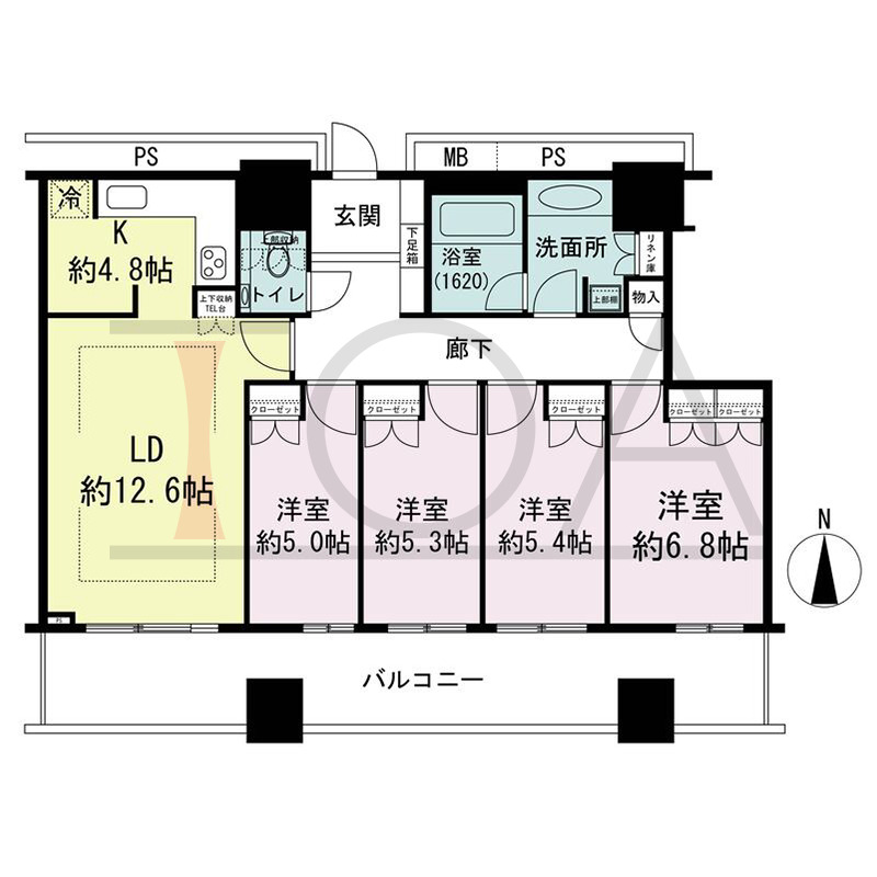 ザ・梅田タワーの間取り図 南向き 4LDK 専有面積94.81m2
バルコニー面積22.77m2