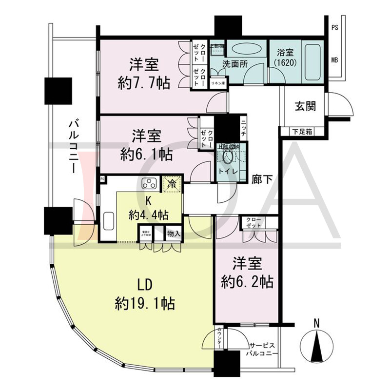 ザ・梅田タワーの間取り図 南西向き角 3LDK 専有面積101.15m2
バルコニー面積12.73m2
サービスバルコニー面積3.60m2