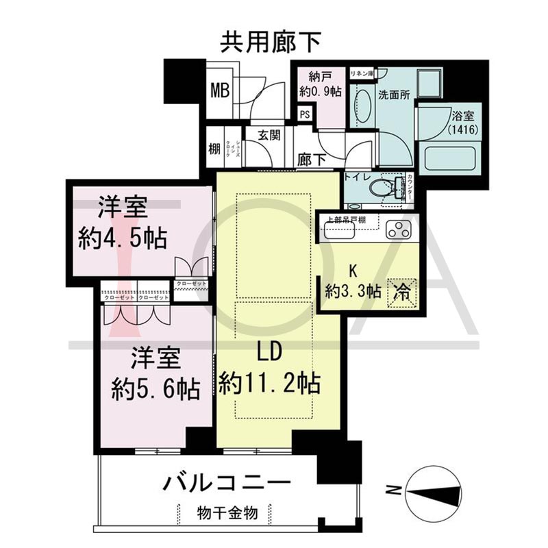 ブランズタワー梅田Northの間取り図 西向き 2LDK+N+SIC 専有面積57.41m2
バルコニー面積9.19m2