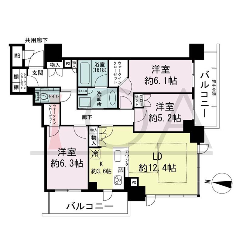 ブランズタワー梅田Northの間取り図 南西向き角 3LDK+2WIC+SIC 専有面積81.70m2
バルコニー面積15.48m2