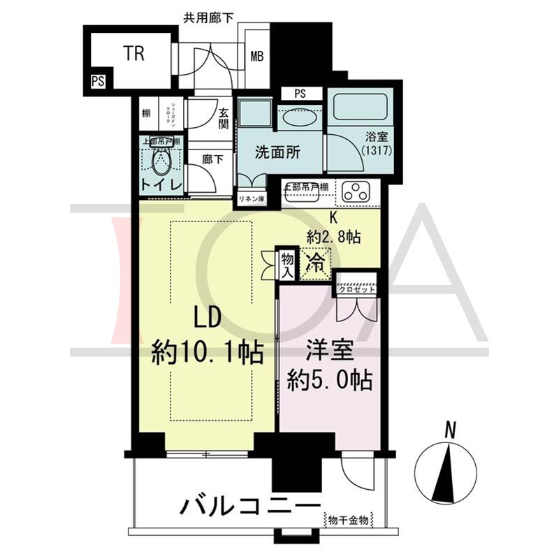 ブランズタワー梅田Northの間取り図 南向き 1LDK+SIC+TR 専有面積44.96m2
バルコニー面積8.21m2