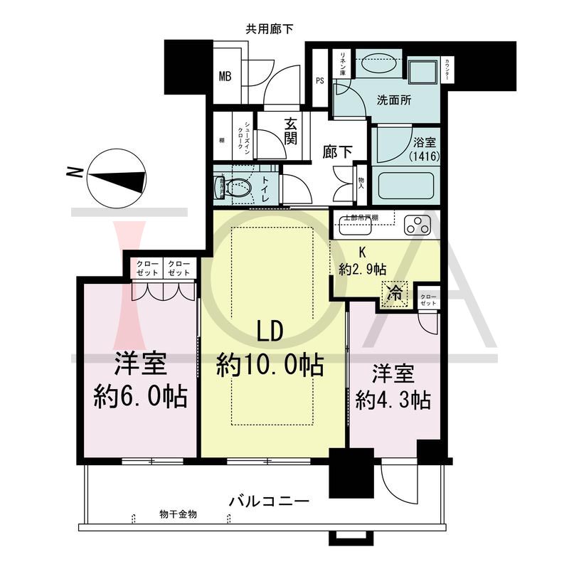 ブランズタワー梅田Northの間取り図 西向き 2LDK+SIC 専有面積55.17m2
バルコニー面積11.94m2