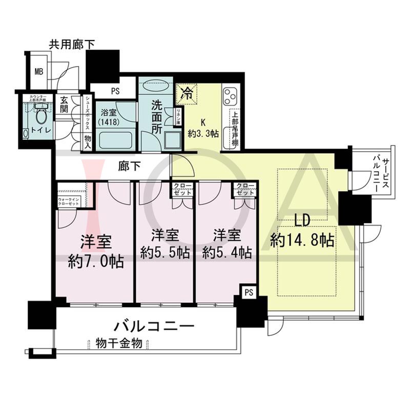ブランズタワー梅田Northの間取り図 南西向き角 3LDK+WIC 専有面積80.34m2
バルコニー面積10.27m2
サービスバルコニー面積2.73m2