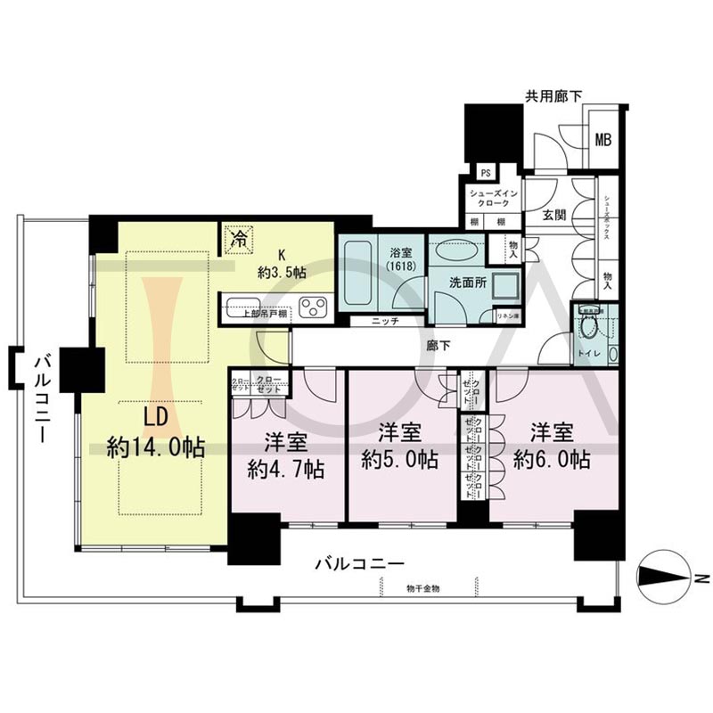 ブランズタワー梅田Northの間取り図 南東向き角 3LDK+SIC 専有面積82.09m2
バルコニー面積11.51m2から27.03m2のお部屋あり
サービスバルコニー面積4.48m2のお部屋あり
