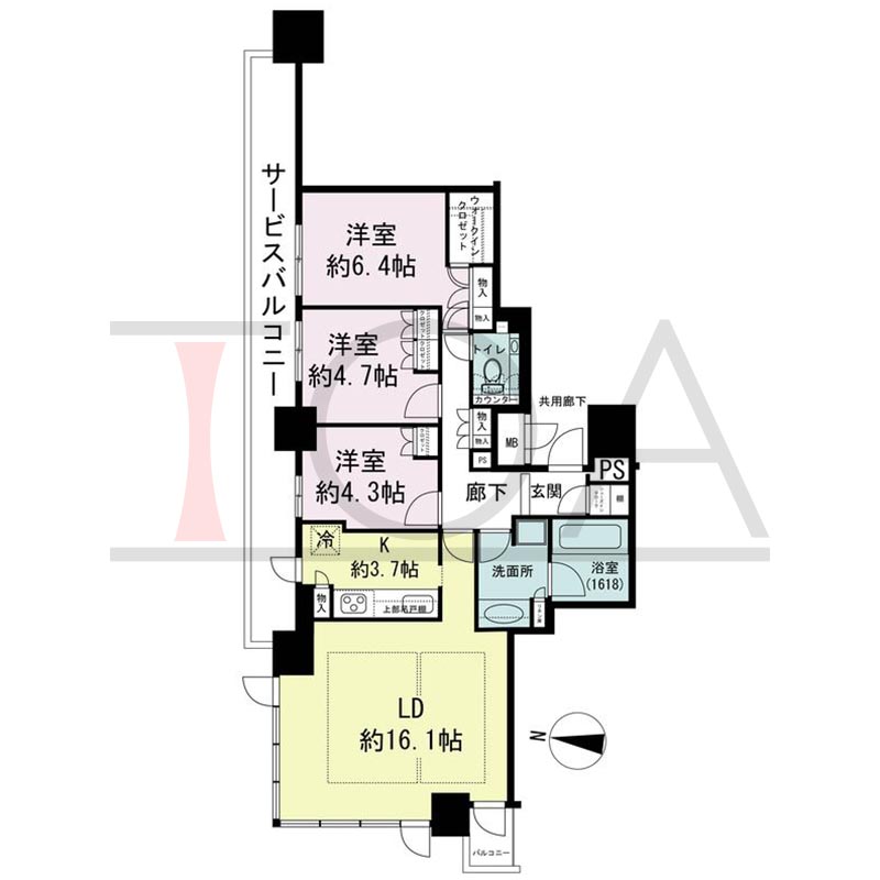 ブランズタワー梅田Northの間取り図 北西向き角 3LDK+WIC+SIC 専有面積83.31m2
バルコニー面積1.98m2
サービスバルコニー面積15.98m2