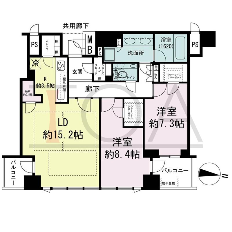 ブランズタワー梅田Northの間取り図 東向き 2LDK+N+2WIC+SIC 専有面積87.53m2
バルコニー面積8.14m2から11.76m2のお部屋あり