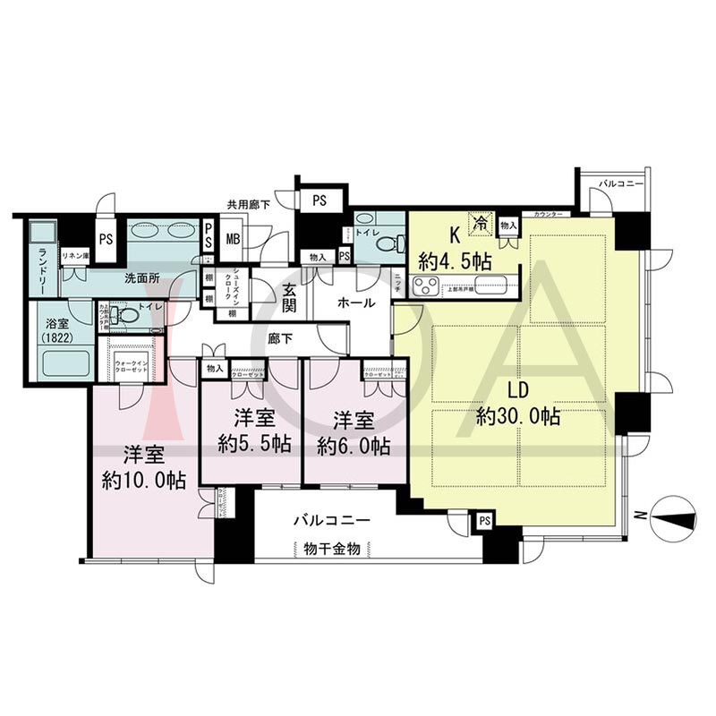 ブランズタワー梅田Northの間取り図 南西向き角 3LDK+WIC+SIC 専有面積136.32m2
バルコニー面積12.65m2から20.23m2のお部屋あり