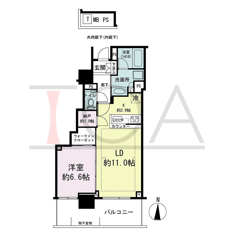 シティタワー東梅田パークフロントの間取り図 南向き 1LDK+N+WIC 専有面積50.95m2
バルコニー面積12.10m2