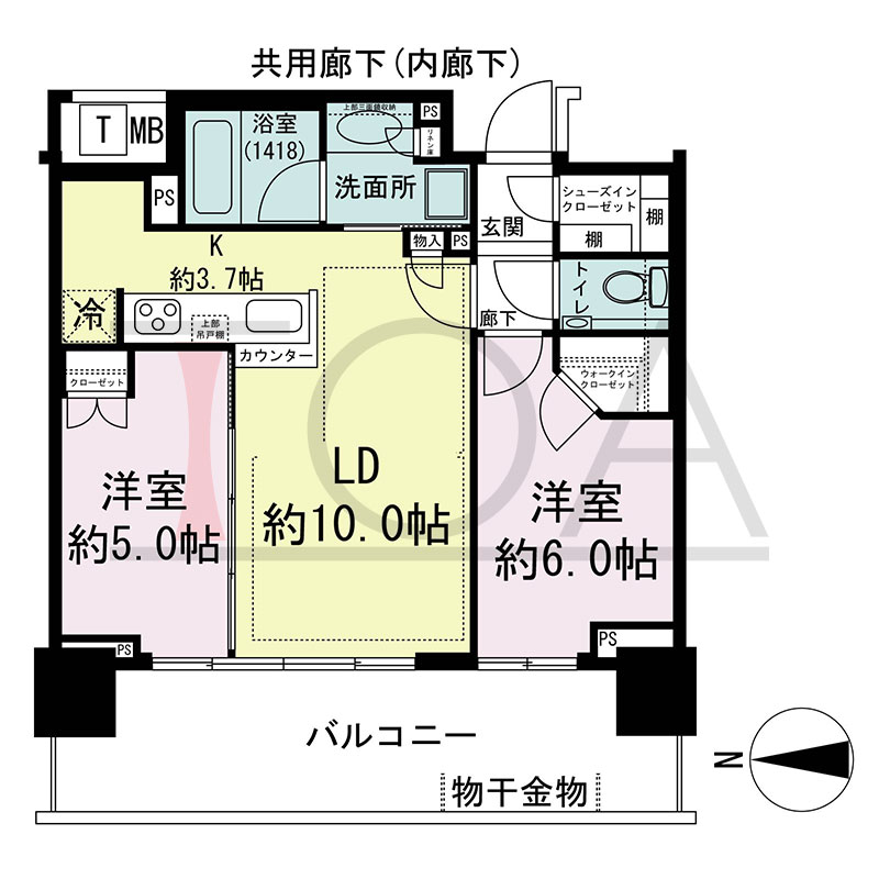 シティタワー東梅田パークフロントの間取り図 西向き 2LDK+WIC+SIC 専有面積55.00m2
バルコニー面積16.12m2