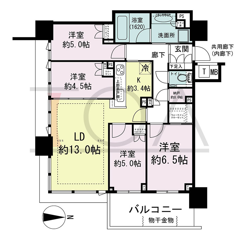 シティタワー東梅田パークフロントの間取り図 南東向き角 4LDK+N+WIC 専有面積83.94m2
バルコニー面積9.92m2