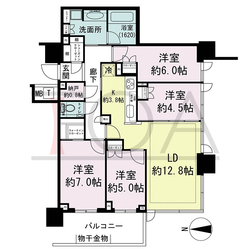 シティタワー東梅田パークフロントの間取り図 南西向き角 4LDK+N+WIC+SIC 専有面積90.21m2
バルコニー面積9.92m2