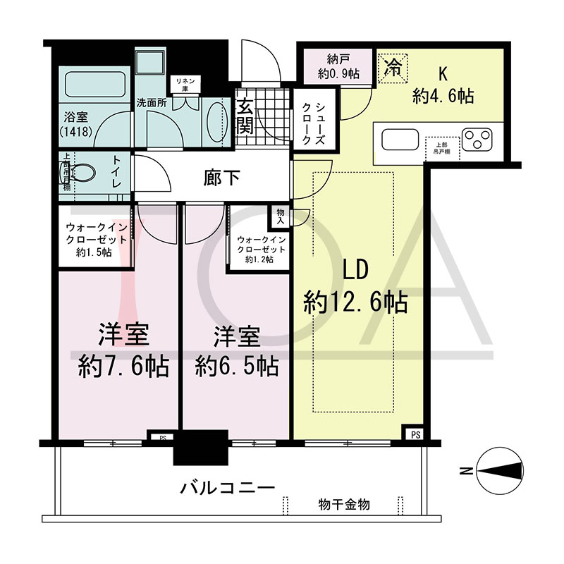 グランドメゾン新梅田タワー THE CLUB RESIDENCEの間取り図 西向き 2LDK+N+2WIC+SC 専有面積75.90m2
バルコニー面積14.29m2