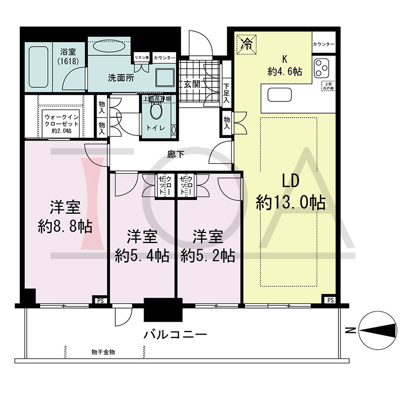 グランドメゾン新梅田タワー THE CLUB RESIDENCEの間取り図 西向き 3LDK+WIC 専有面積87.59m2
バルコニー面積17.60m2