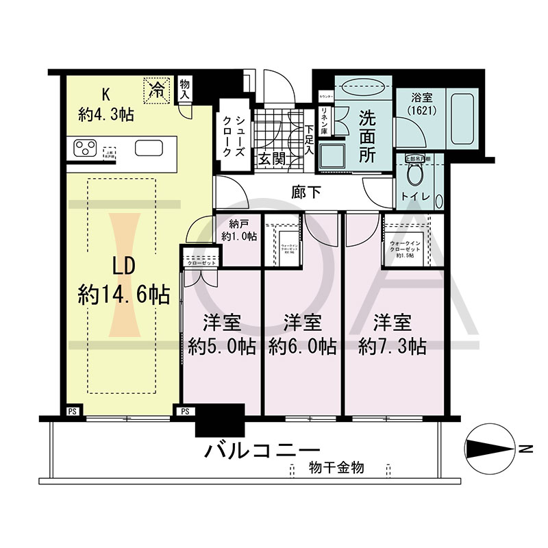 グランドメゾン新梅田タワー THE CLUB RESIDENCEの間取り図 東向き 3LDK+N+2WIC+SC 専有面積90.63m2
バルコニー面積17.60m2