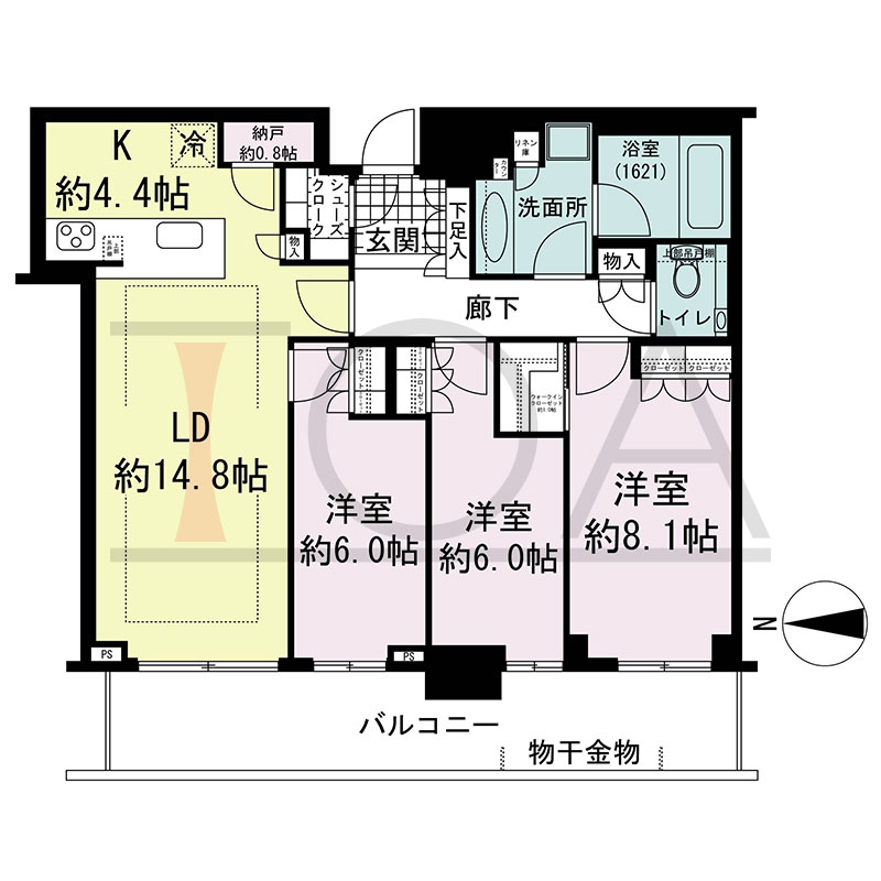 グランドメゾン新梅田タワー THE CLUB RESIDENCEの間取り図 西向き 3LDK+N+WIC+SC 専有面積92.27m2
バルコニー面積17.60m2