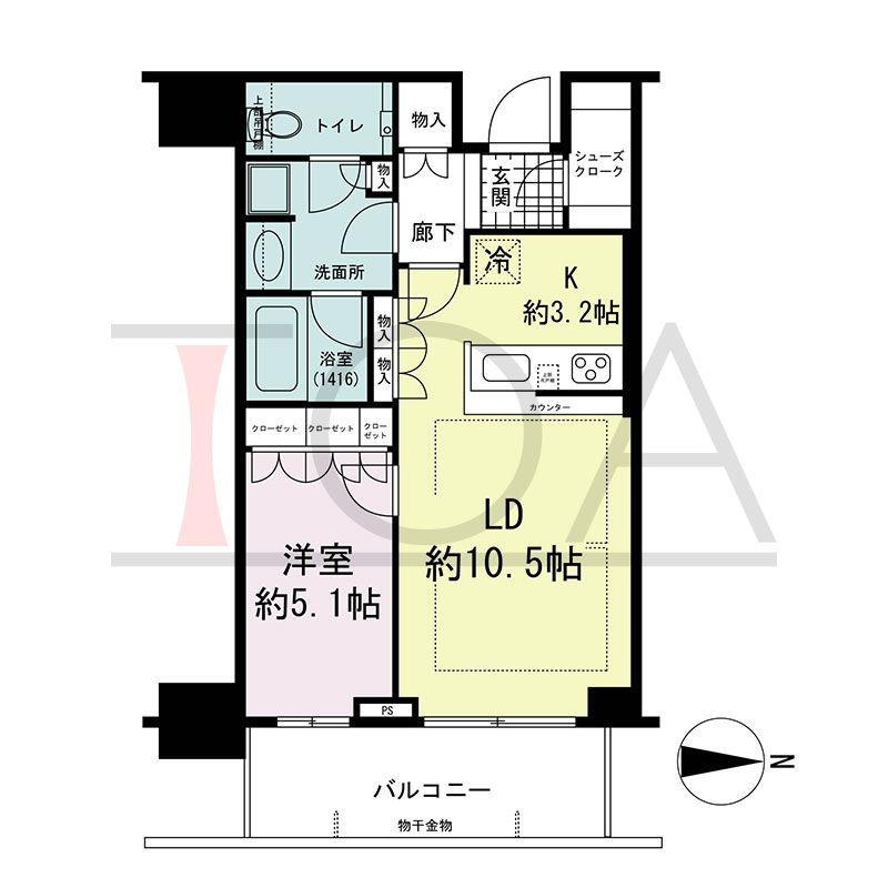 グランドメゾン新梅田タワー THE CLUB RESIDENCEの間取り図 東向き 1LDK+SC 専有面積48.15m2
バルコニー面積8.85m2