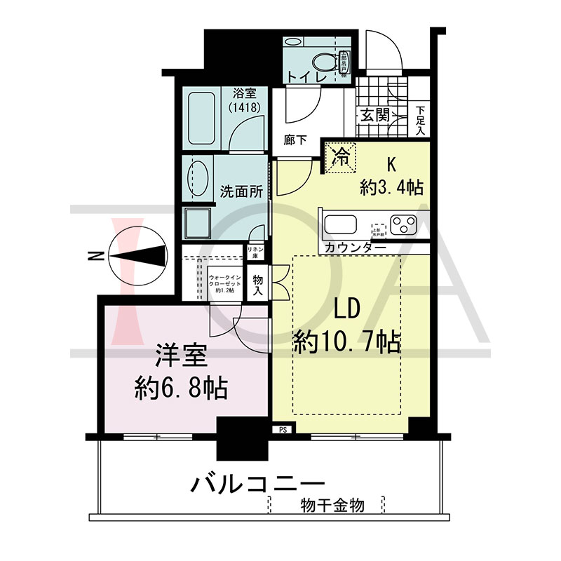 グランドメゾン新梅田タワー THE CLUB RESIDENCEの間取り図 西向き 1LDK+WIC 専有面積53.47m2
バルコニー面積13.19m2